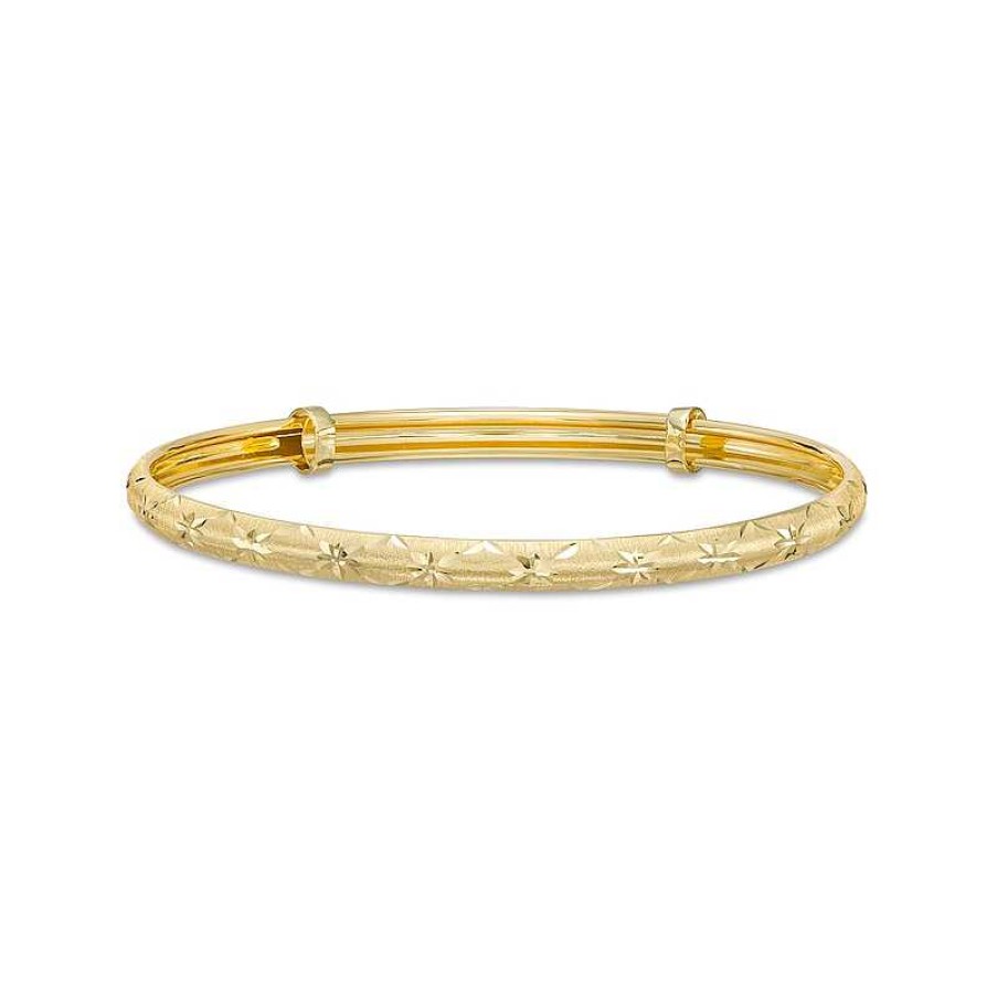 Zales Child'S Diamond-Cut Flower Bangle In 14K Gold Bracelets