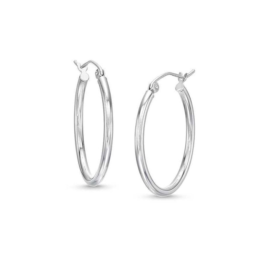 Zales Oval 27.0Mm Tube Hoop Earrings In Hollow 14K White Gold Earrings