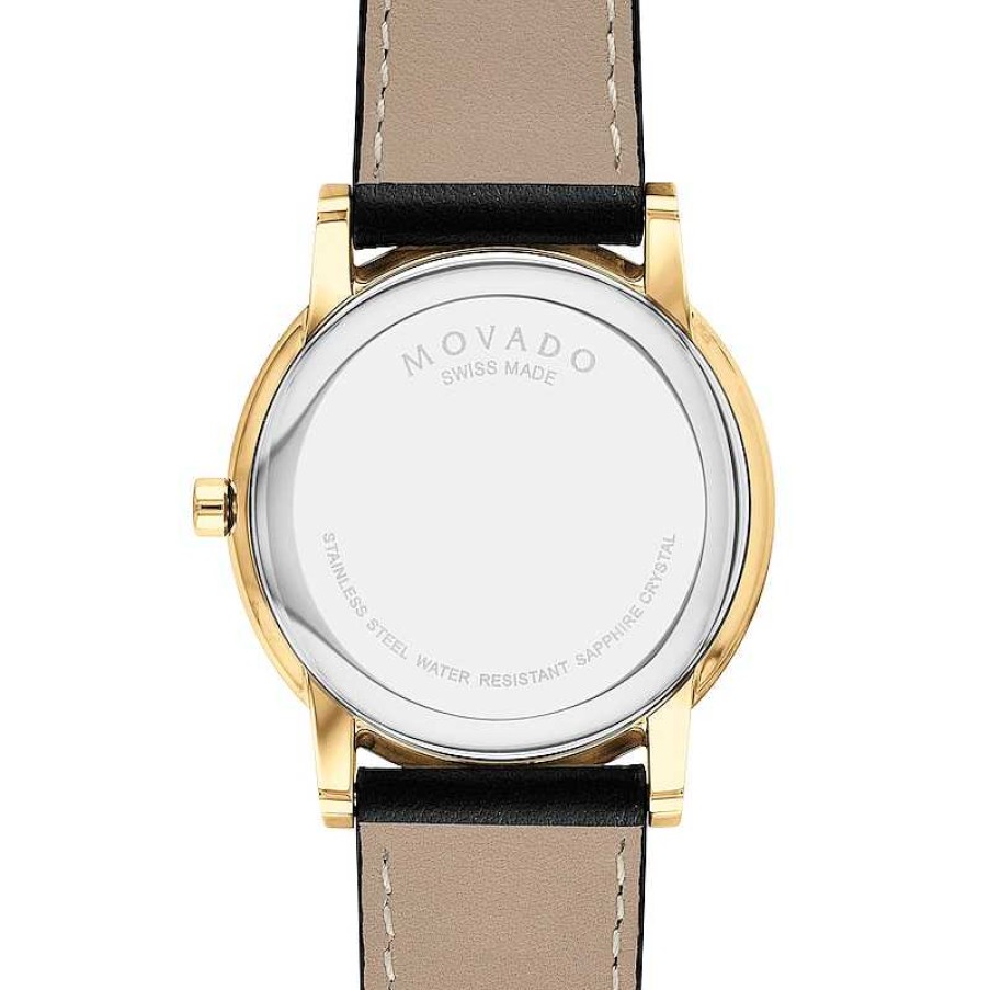 Movado Men'S Movado Museum® Classic Gold-Tone Pvd Black Strap Watch With Burst Black Dial (Model: 0607799) Watches