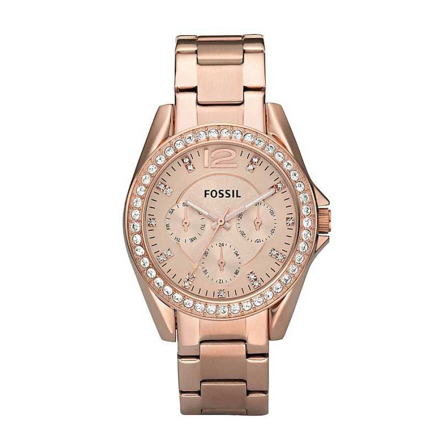 Fossil Ladies' Fossil Riley Crystal Accent Rose-Tone Chronograph Watch With Rose-Tone Dial (Model: Es2811) Watches