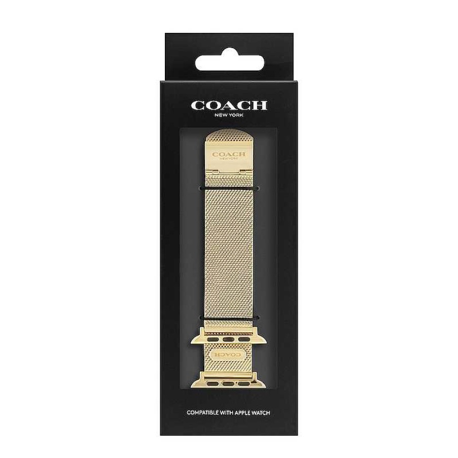 Coach Ladies' Coach Gold-Tone Ip Interchangeable 22.0Mm Mesh Replacement Band Smart Watch Attachment (Model: 14700064) Watches