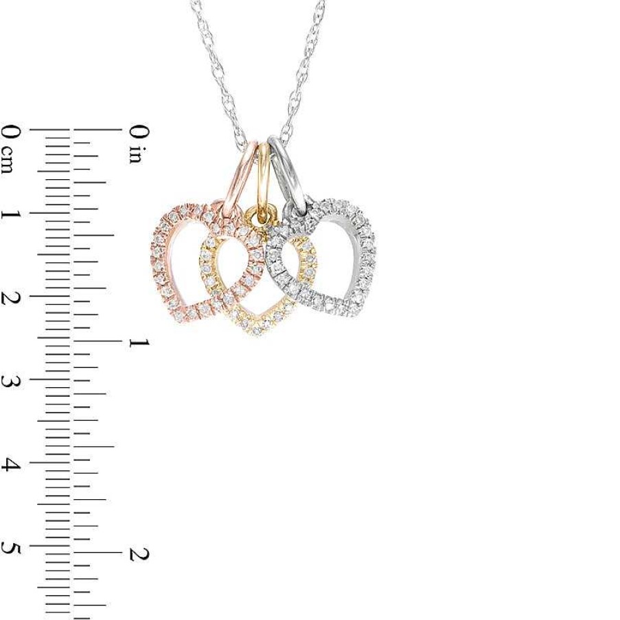 Zales 1/10 Ct. T.W. Diamond Triple Heart Pendant In 10K Tri-Tone Gold Necklaces