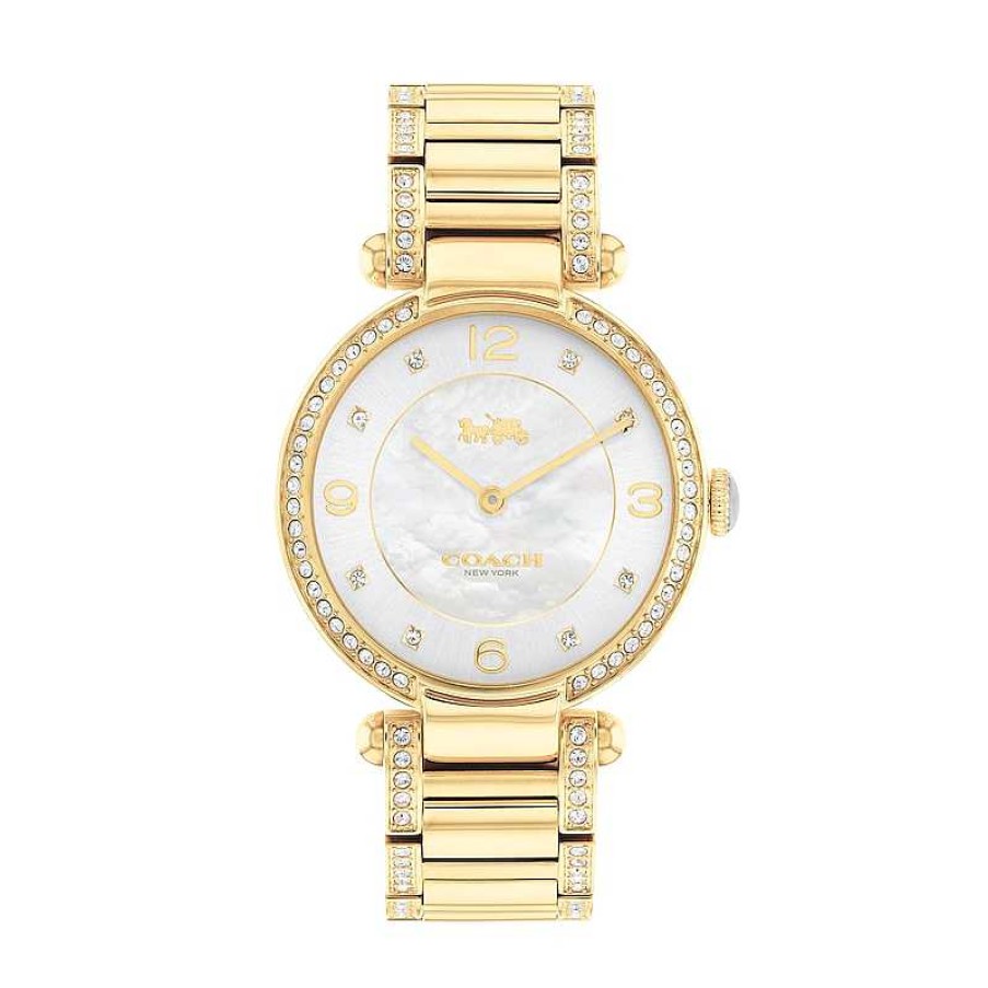 Coach Ladies' Coach Cary Crystal Accent Gold-Tone Watch With Mother-Of-Pearl Dial (Model: 14503832) Watches