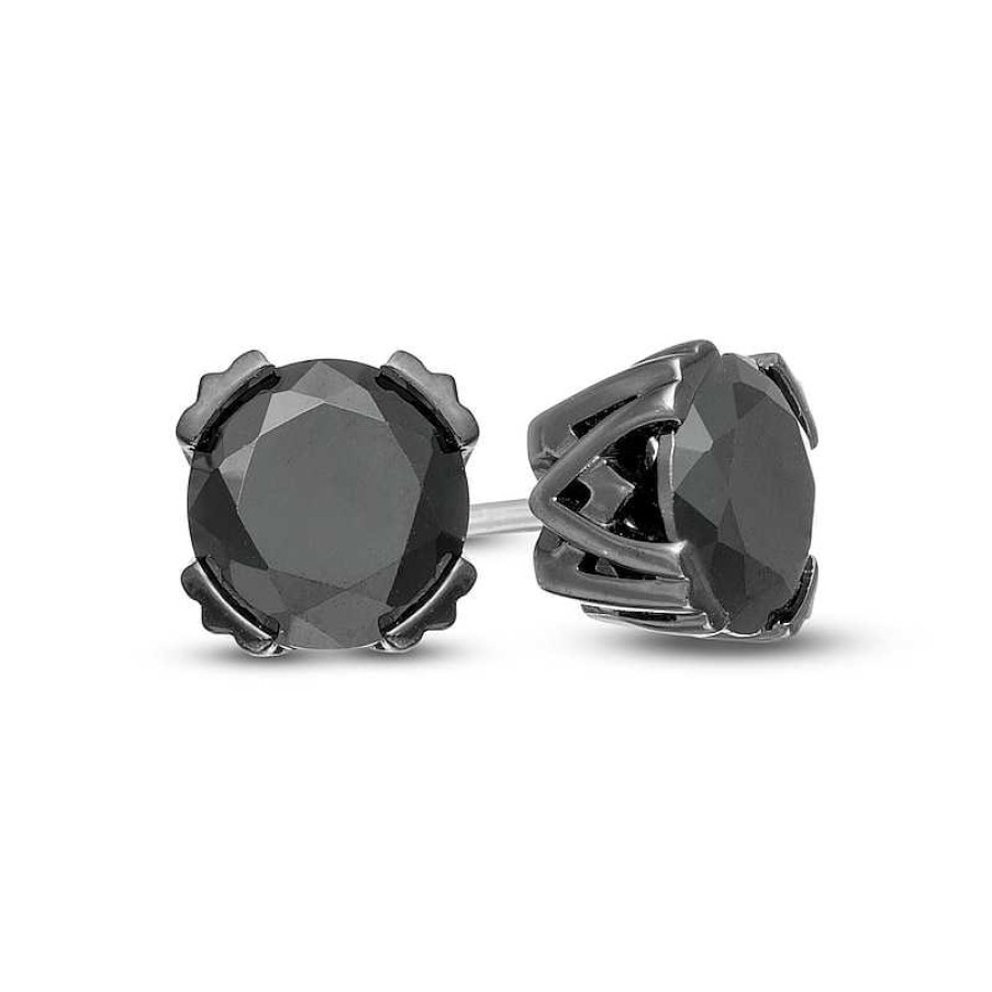 Zales Vera Wang Men 2 Ct. T.W. Black Diamond Solitaire Stud Earrings In Sterling Silver With Black Ruthenium Earrings