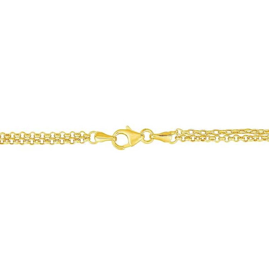 Zales 0.19Mm Diamond-Cut Rolo Chain Heart Anklet In Hollow 14K Gold - 10" Bracelets