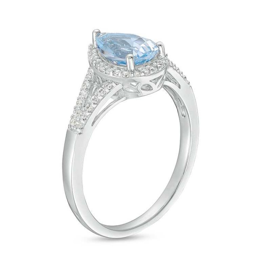 Zales Pear-Shaped Blue Lab-Created Spinel And White Lab-Created Sapphire Frame Split Shank Ring In Sterling Silver Rings