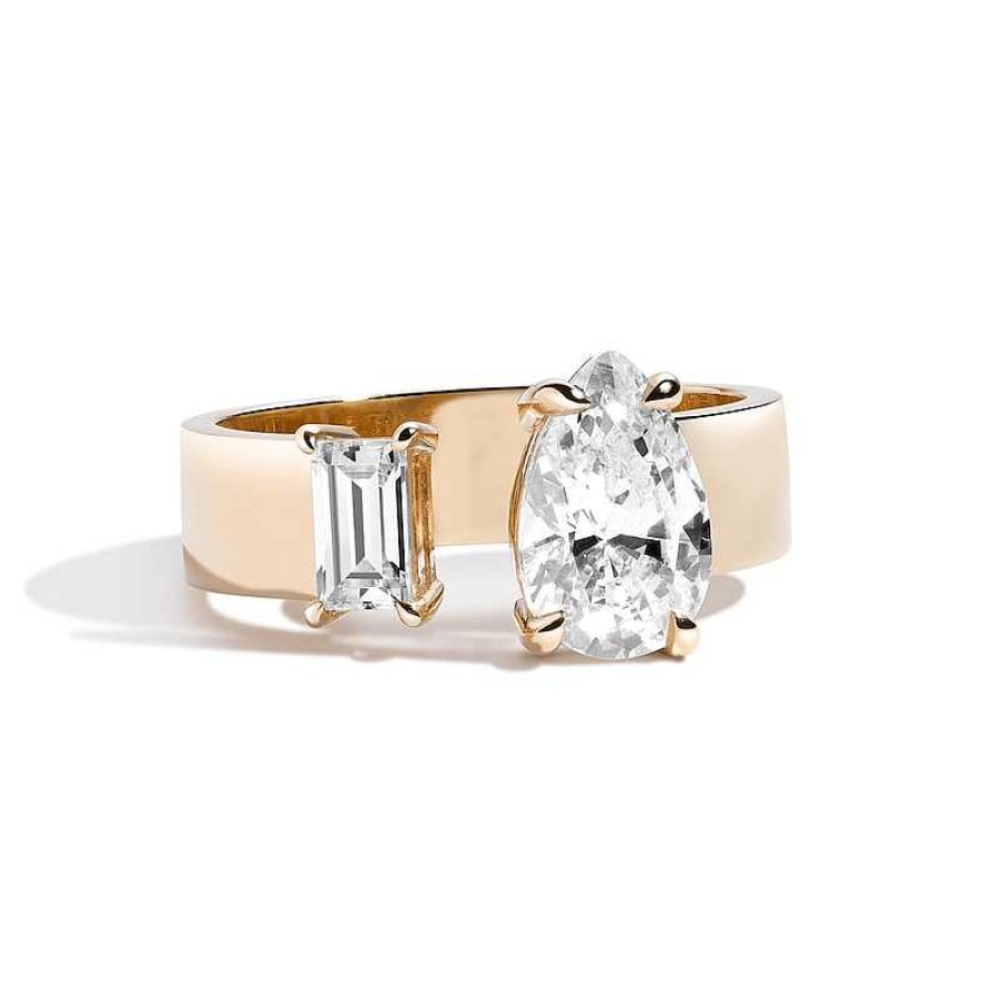 Zales Zales X Shahla 1-3/4 Ct. T.W. Certified Pear And Baguette Lab-Created Diamond Gap Toi Et Moi Engagement Ring In 14K Gold Rings