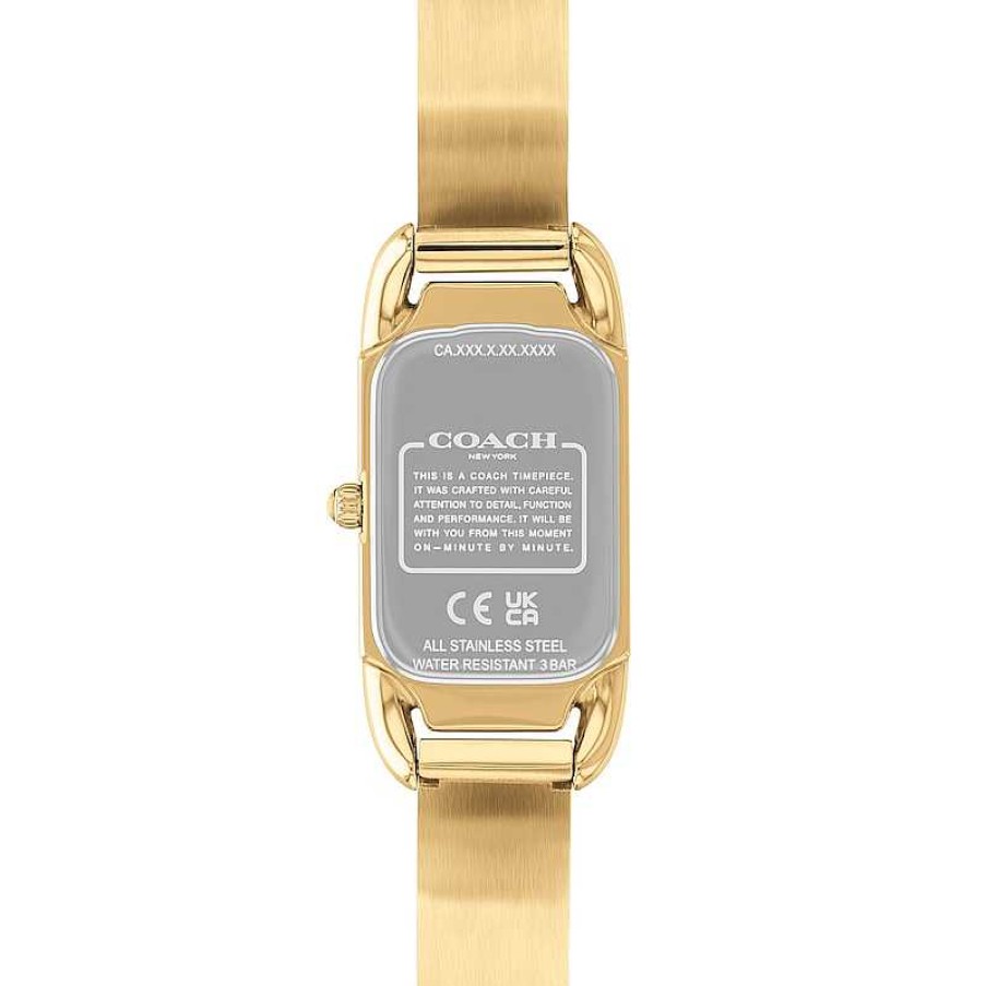 Coach Ladies' Coach Cadie Crystal Accent Gold-Tone Ip Bangle Watch With Rectangular Black Dial (Model: 14504250) Watches