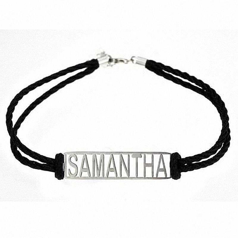 Zales Nameplate Bracelet In Stainless Steel With Black Braided Cord (9 Characters) - 9.5" Bracelets