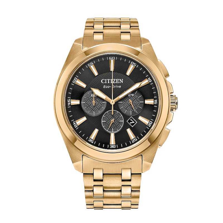 Citizen Men'S Citizen Eco-Drive® Classic Gold-Tone Chronograph Watch With Black Dial (Model: Ca4512-50E) Watches