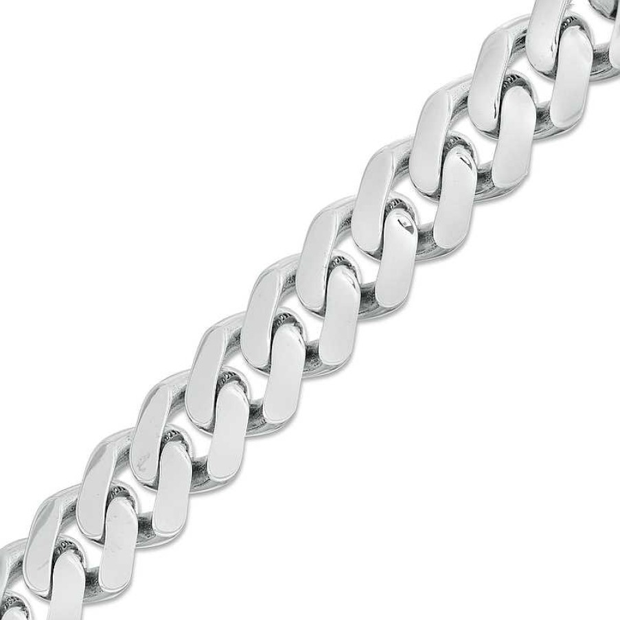 Zales Men'S 9.5Mm Diamond-Cut Cuban Curb Chain Bracelet In Hollow 14K White Gold - 8.25" Bracelets