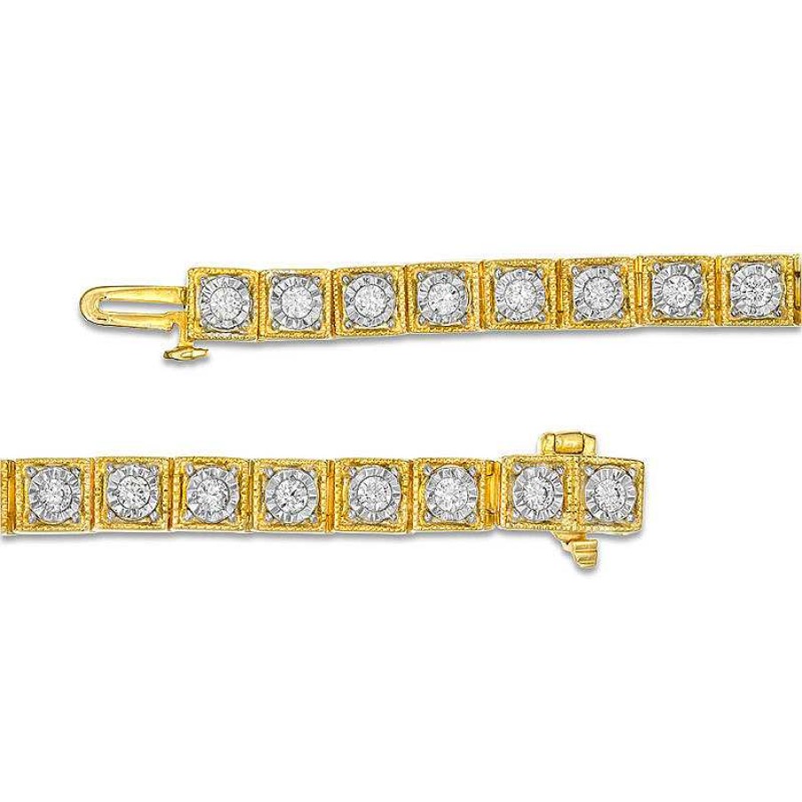 Zales 1 Ct. T.W. Diamond Vintage-Style Tennis Bracelet In Sterling Silver With 14K Gold Plate - 7.25" Bracelets