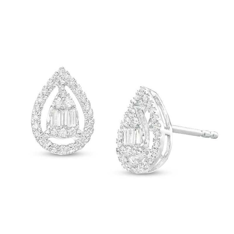 Zales 3/8 Ct. T.W. Pear-Shaped Multi-Diamond Open Frame Stud Earrings In 10K White Gold Earrings