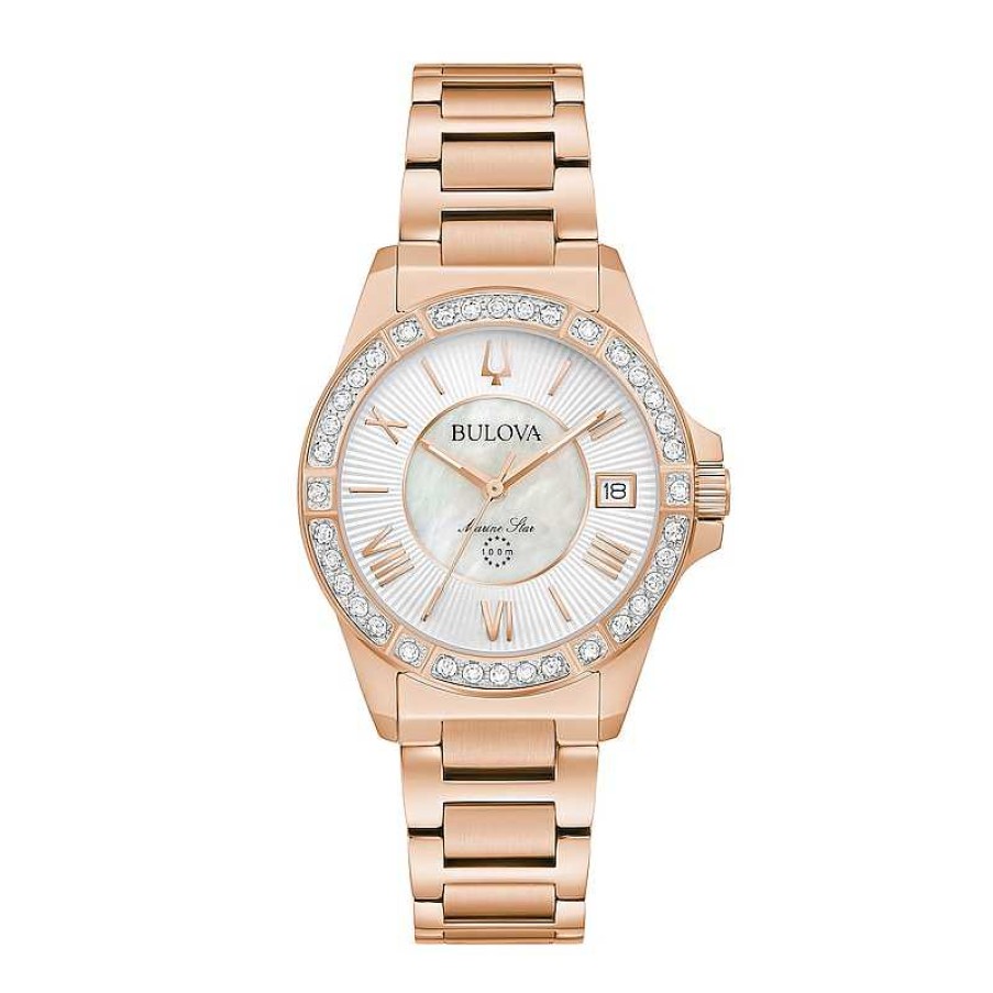 Bulova Ladies' Bulova Marine Star 1/10 Ct. T.W. Diamond Rose-Tone Watch With Mother-Of-Pearl Dial (Model: 98R295) Watches