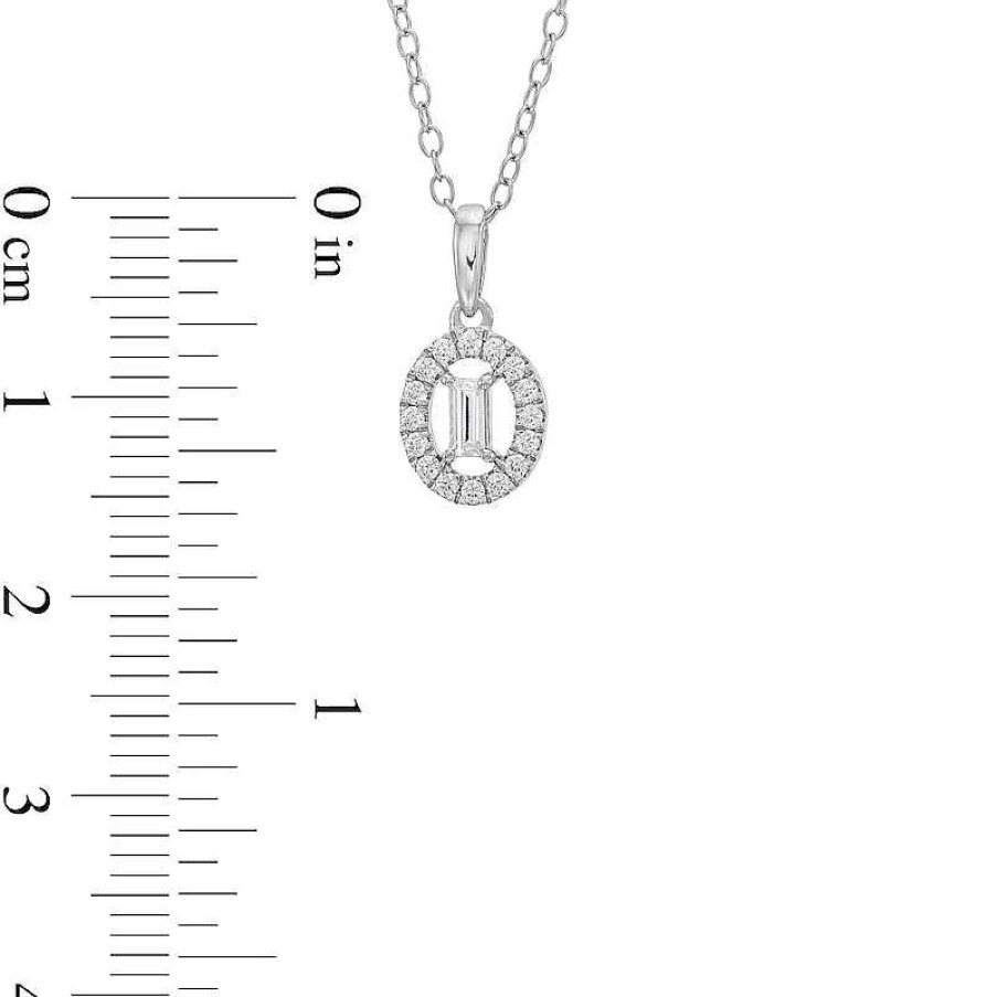 Zales 1/4 Ct. T.W. Baguette-Cut Diamond Open Oval-Shaped Frame Pendant In 10K White Gold Necklaces