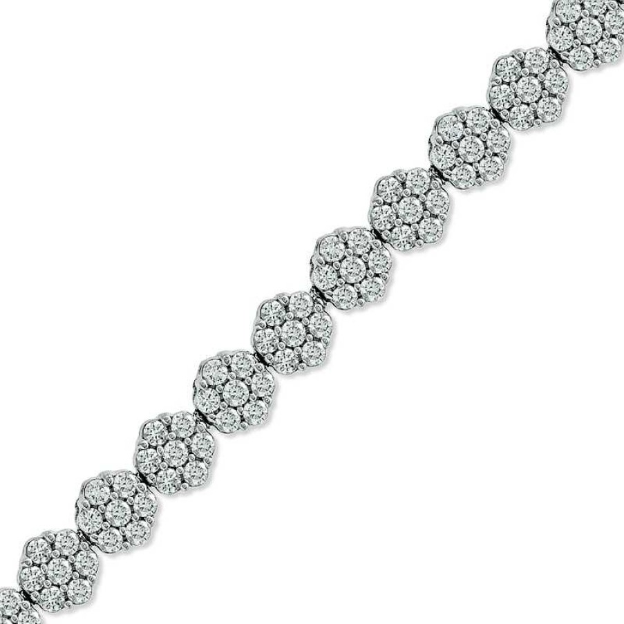 Zales 5 Ct. T.W. Multi-Diamond Graduated Flower Bracelet In 14K White Gold Bracelets