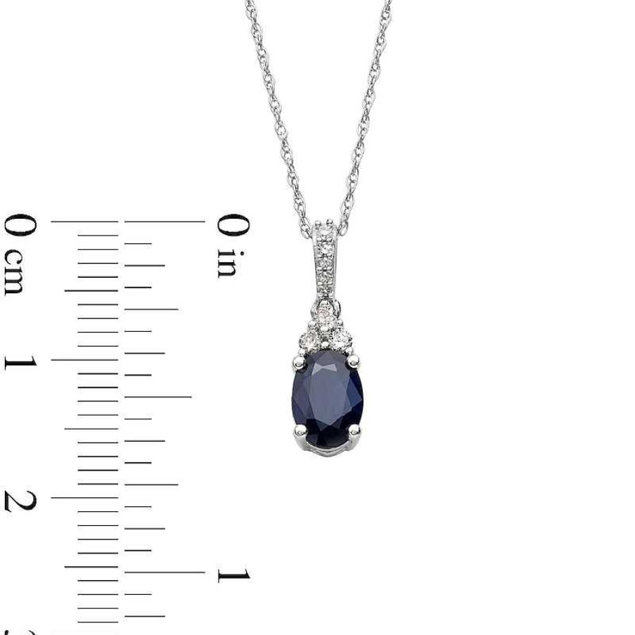 Zales Oval Blue Sapphire And 1/15 Ct. T.W. Diamond Pendant In 10K White Gold Necklaces