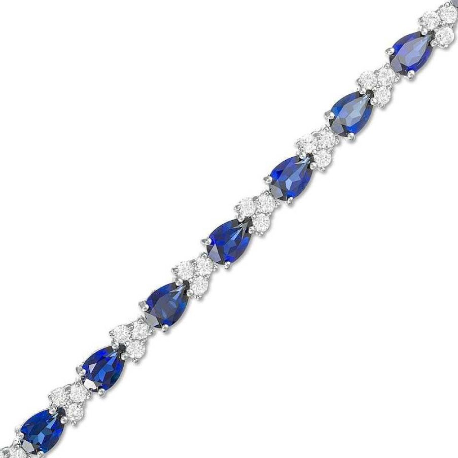 Zales Pear-Shaped Lab-Created Blue And White Sapphire Trios Bracelet In Sterling Silver Bracelets