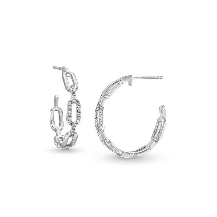 Zales 1/6 Ct. T.W. Diamond Oval Chain Link Open Hoop Earrings In 10K White Gold Earrings