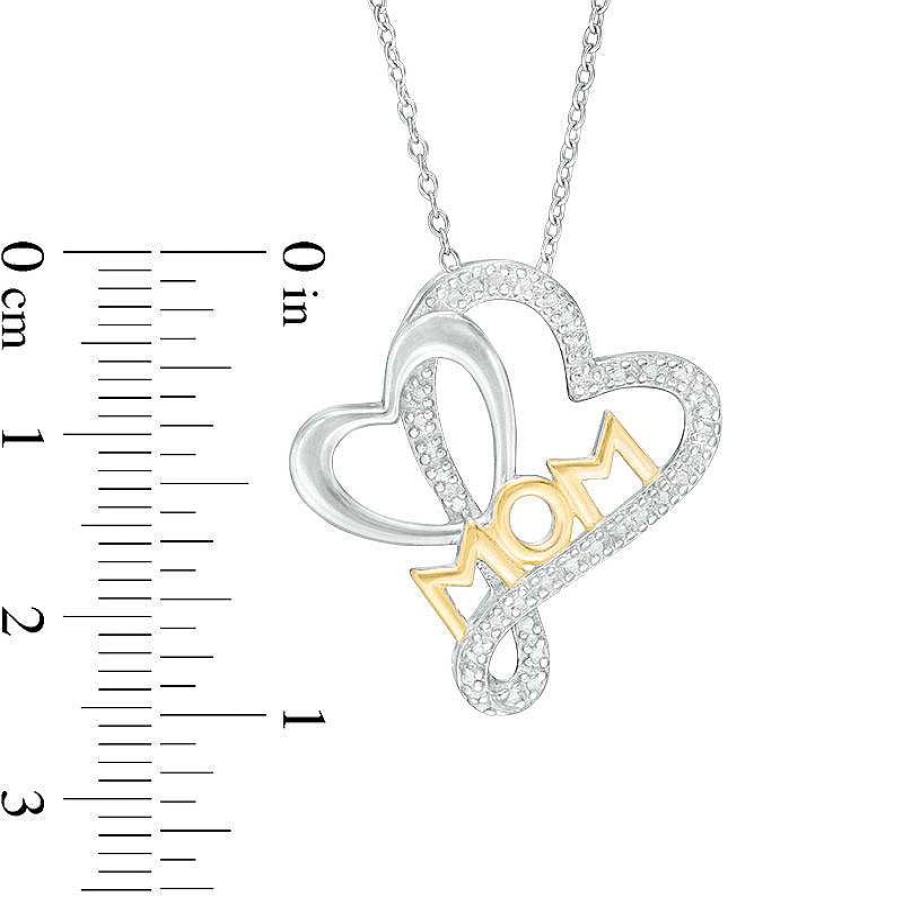 Zales Diamond Accent Double Heart "Mom" Pendant In Sterling Silver With 18K Gold Plate Necklaces