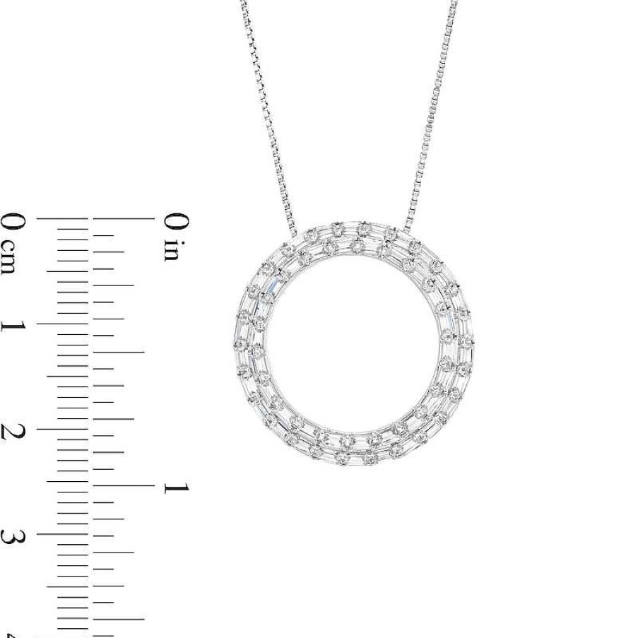 Zales 1 Ct. T.W. Certified Baguette Lab-Created Diamond Double Row Circle Pendant In 14K White Gold (F/Si2) Necklaces