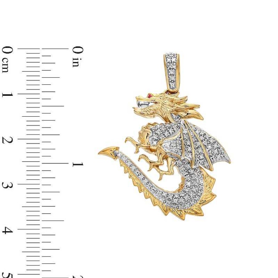 Zales Men'S 1/4 Ct. T.W. Diamond And Lab-Created Ruby Dragon Necklace Charm In 10K Gold Necklaces