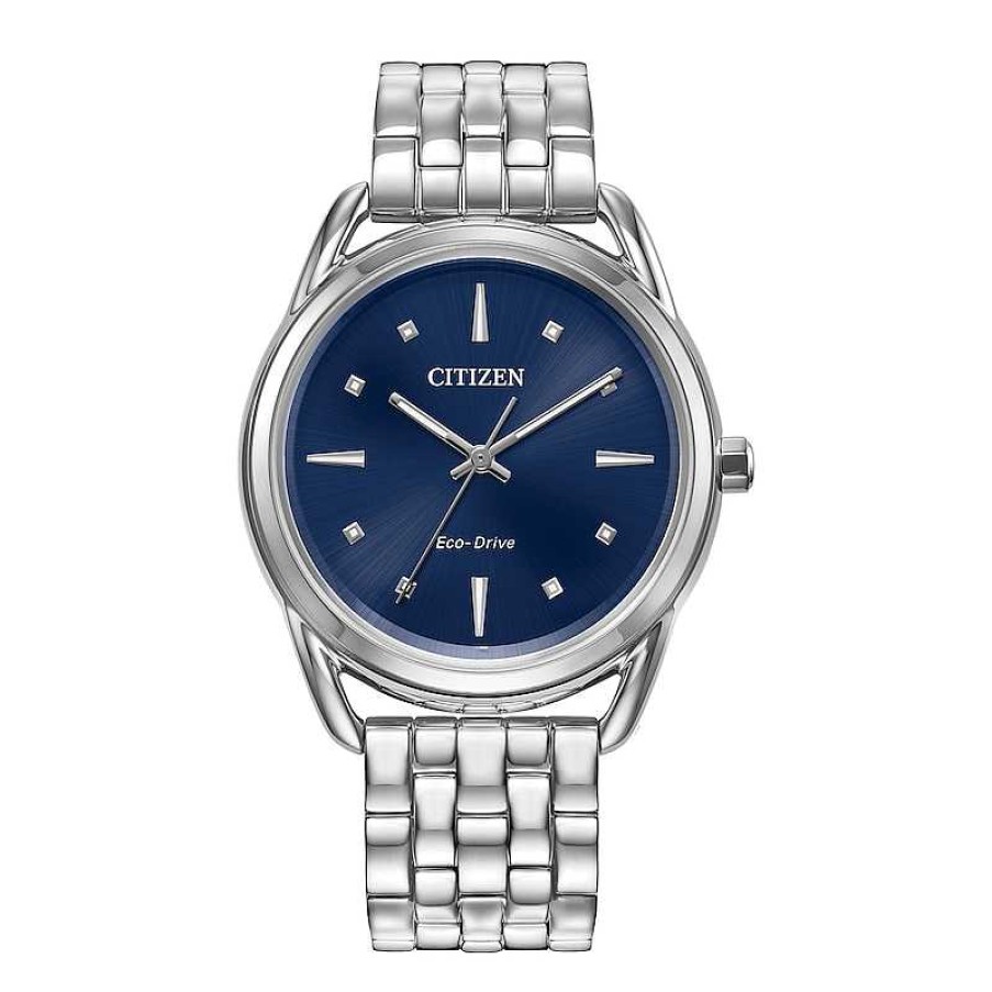 Citizen Ladies' Citizen Eco-Drive® Dress Classic Crystal Accent Watch With Blue Dial (Model: Fe7090-55L) Watches