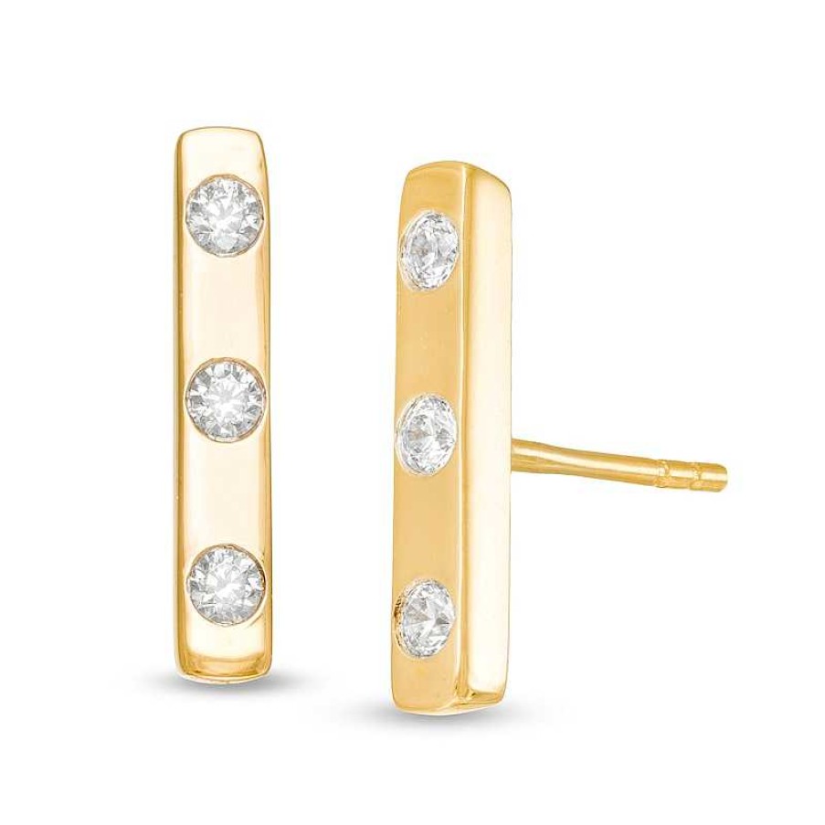 Zales Remixed Reimagined 1/6 Ct. T.W. Diamond Three Stone Vertical Bar Stud Earrings In 10K Gold Earrings