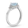 Zales Trillion-Cut Aquamarine And White Lab-Created Sapphire Ring In Sterling Silver Rings