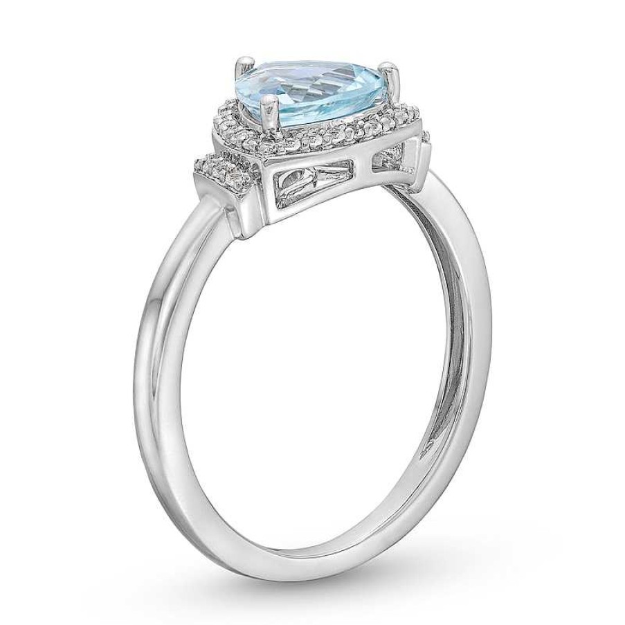 Zales Trillion-Cut Aquamarine And White Lab-Created Sapphire Ring In Sterling Silver Rings