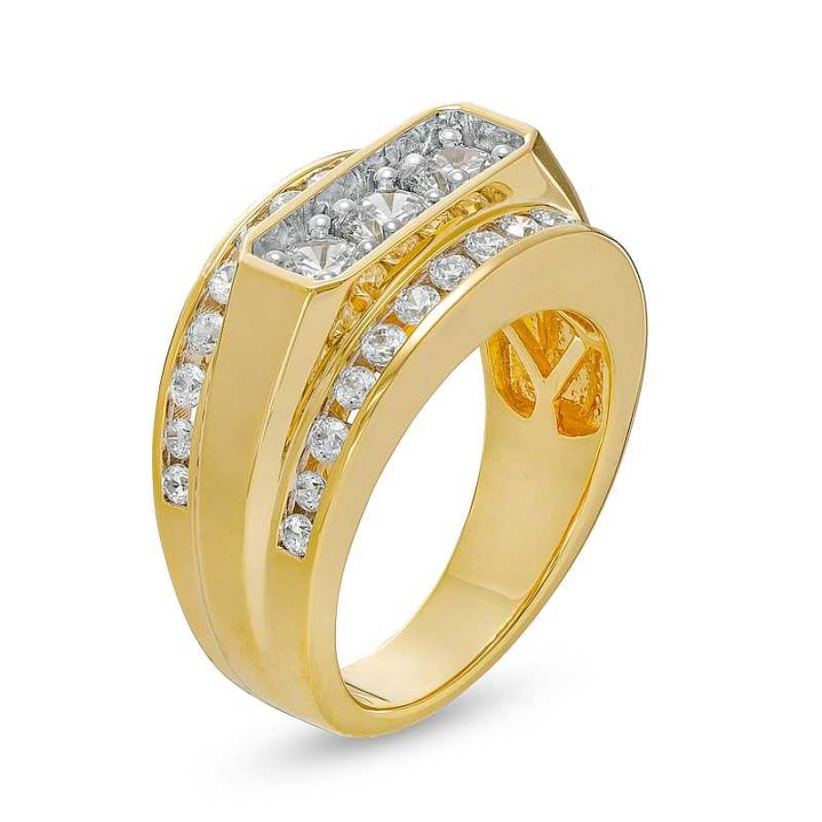 Zales Men'S 2 Ct. T.W. Certified Lab-Created Diamond Border Three Stone Ring In 14K Gold (F/Si2) Rings