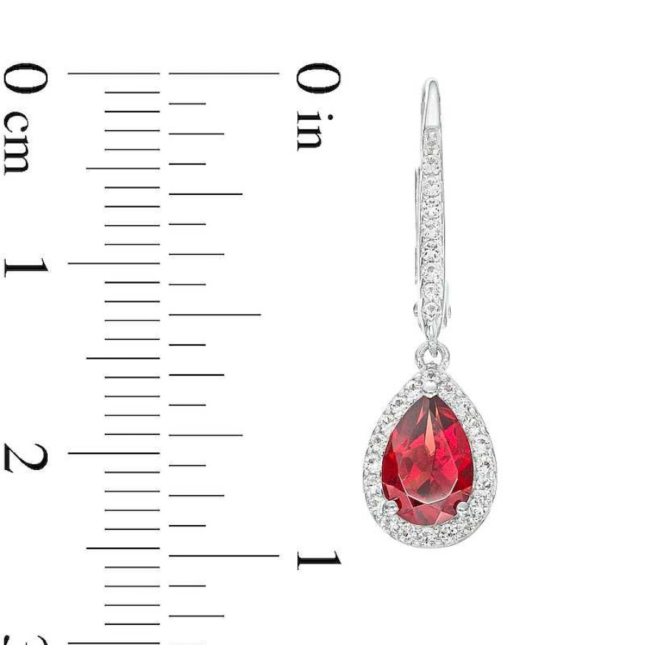 Zales Pear-Shaped Garnet And White Lab-Created Sapphire Frame Drop Earrings In Sterling Silver Earrings