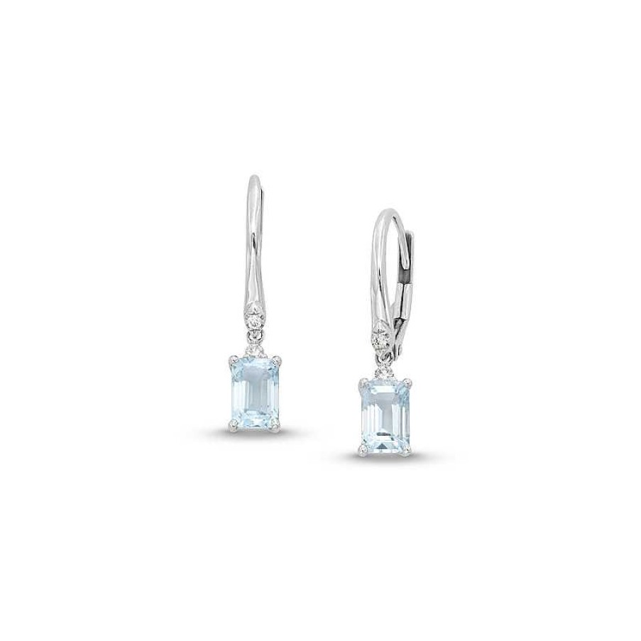 Zales Oval-Cut Aquamarine And 1/20 Ct. T.W. Diamond Drop Earrings In 10K White Gold Earrings