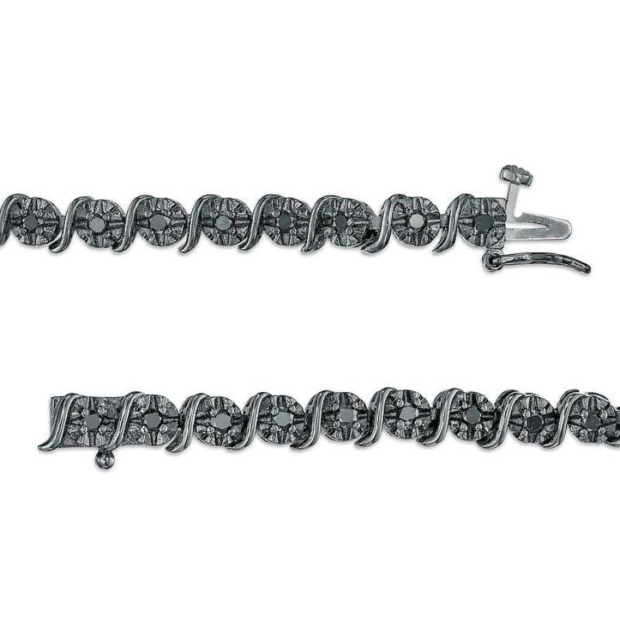 Zales 1 Ct. T.W. Black Diamond "S" Link Tennis Bracelet In Sterling Silver With Black Rhodium - 7.25" Bracelets