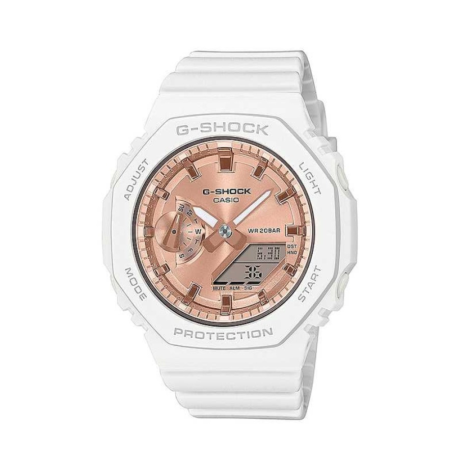 Casio Ladies' Casio G-Shock Classic Analog-Digital White Resin Strap Watch With Pink Dial (Model: Gmas2100Md7A) Watches