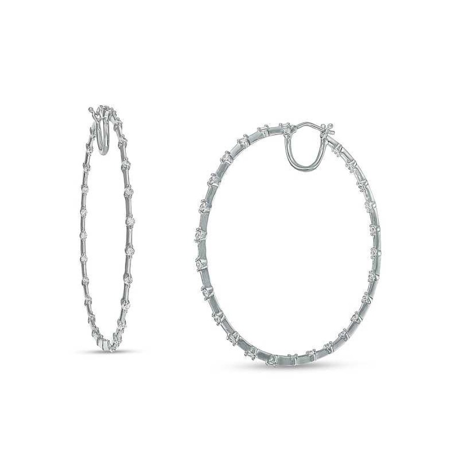 Zales 1 Ct. T.W. Diamond Station Inside-Out Hoop Earrings In 10K White Gold Earrings