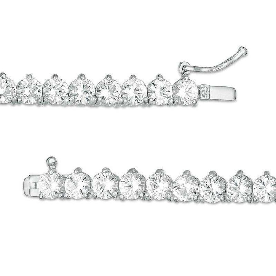 Zales White Lab-Created Sapphire Three-Prong Tennis Bracelet In Sterling Silver - 7.25" Bracelets