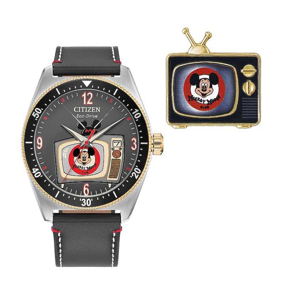 Citizen Citizen Eco-Drive® Disney Collector'S Edition 100Th Anniversary Mickey Mouse Club Black Strap Watch (Model: Aw1794-47W) Watches