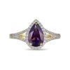 Zales Pear-Shaped Amethyst And White Lab-Created Sapphire Frame Ring In Sterling Silver With 18K Gold Plate Rings