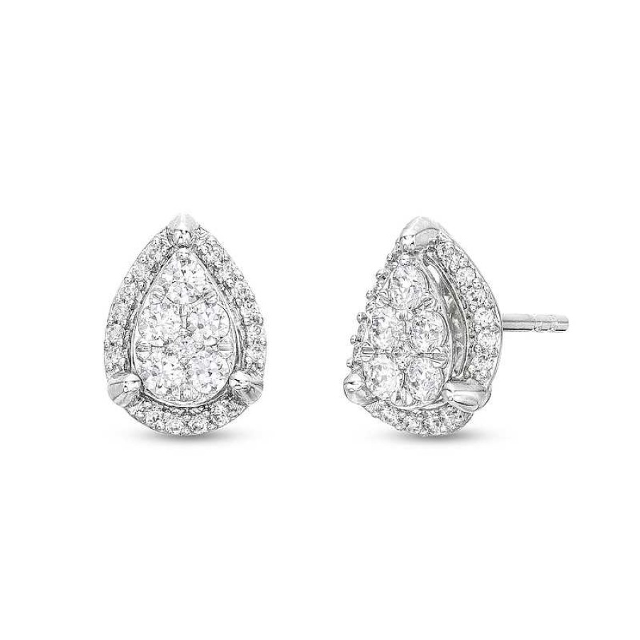 Zales 1/4 Ct. T.W. Pear-Shaped Multi-Diamond Tulip Frame Stud Earrings In 10K White Gold Earrings