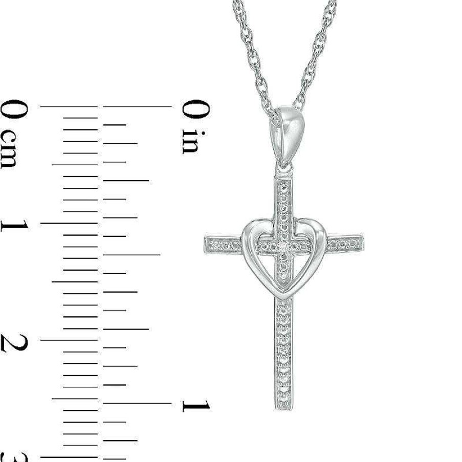 Zales Diamond Accent Cross With Heart Pendant In Sterling Silver Necklaces