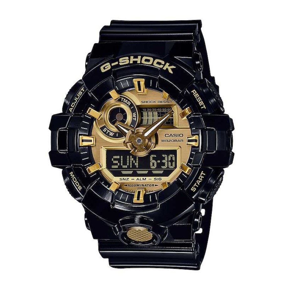 Casio G-Shock Men'S Casio G-Shock Classic Black Resin Strap Watch With Gold-Tone Dial (Model: Ga710Gb-1A) Watches