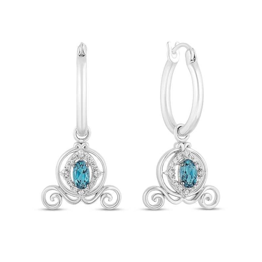 Zales Enchanted Disney Cinderella Blue Topaz And 1/10 Ct. T.W. Diamond Carriage Dangle Hoop Earrings In Sterling Silver Earrings