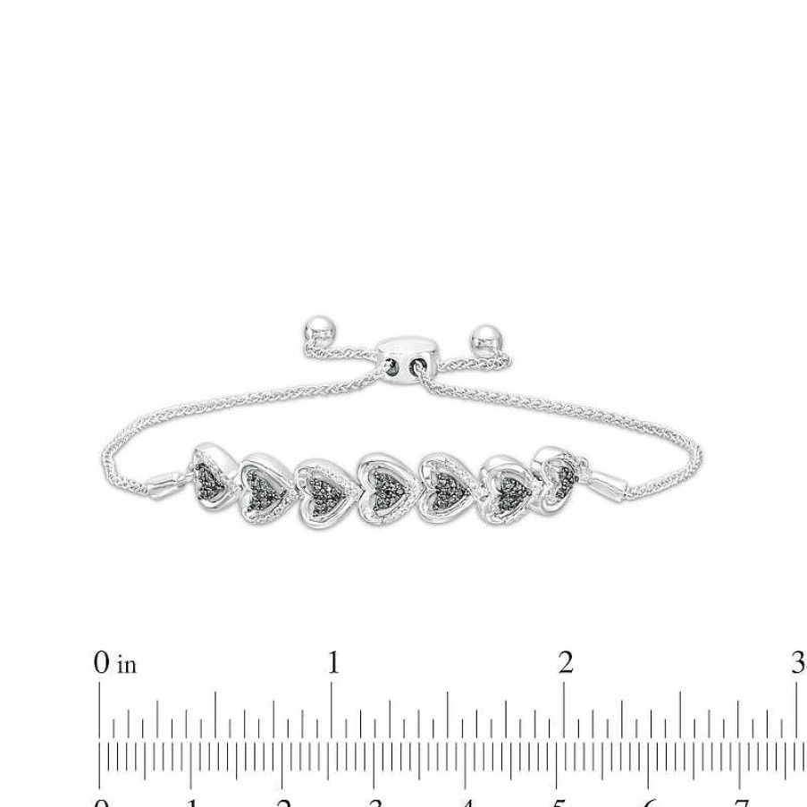 Zales 1/10 Ct. T.W. Black And White Diamond Alternating Hearts Bolo Bracelet In Sterling Silver - 9.5" Bracelets