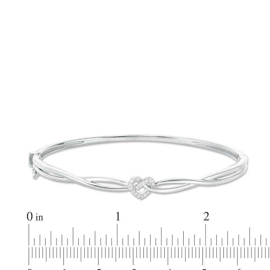 Zales 1/10 Ct. T.W. Diamond Heart Knot Bangle In Sterling Silver Bracelets