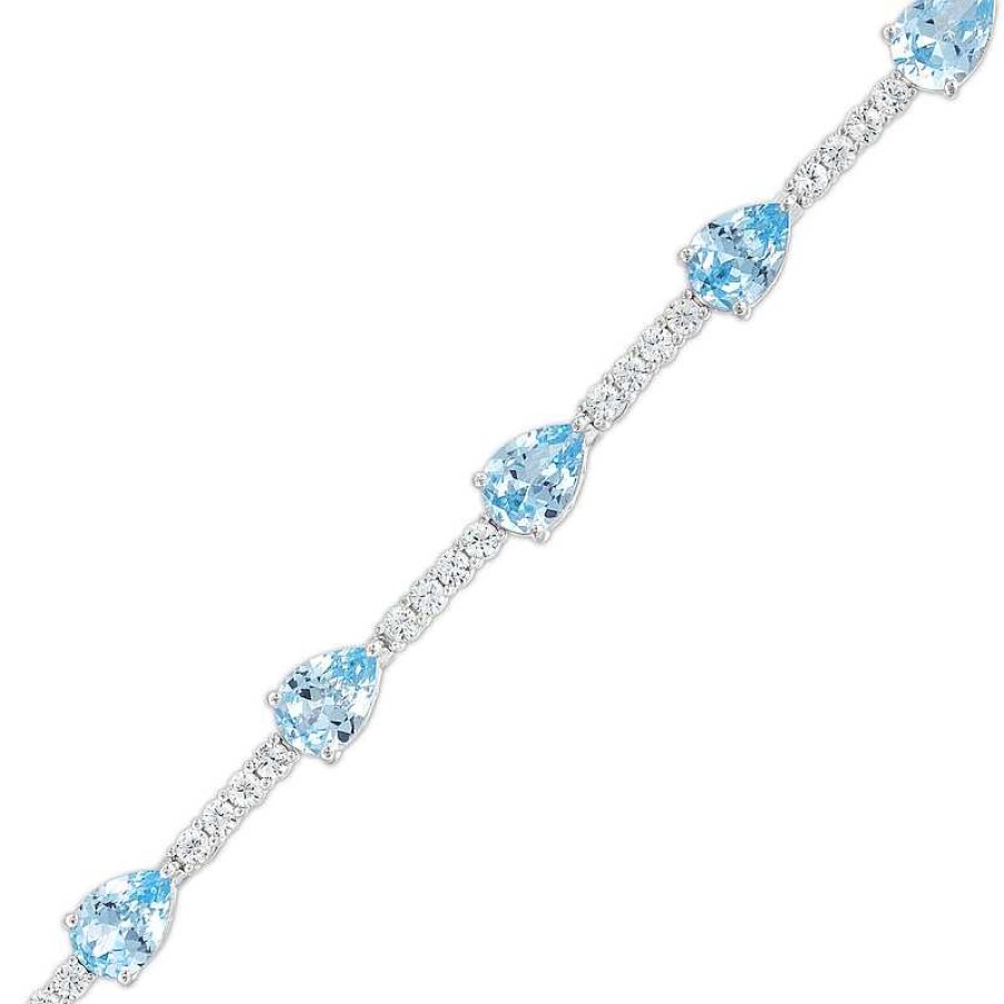 Zales Pear-Shaped Blue Lab-Created Spinel And White Lab-Created Sapphire Station Line Bracelet In Sterling Silver - 7.25" Bracelets