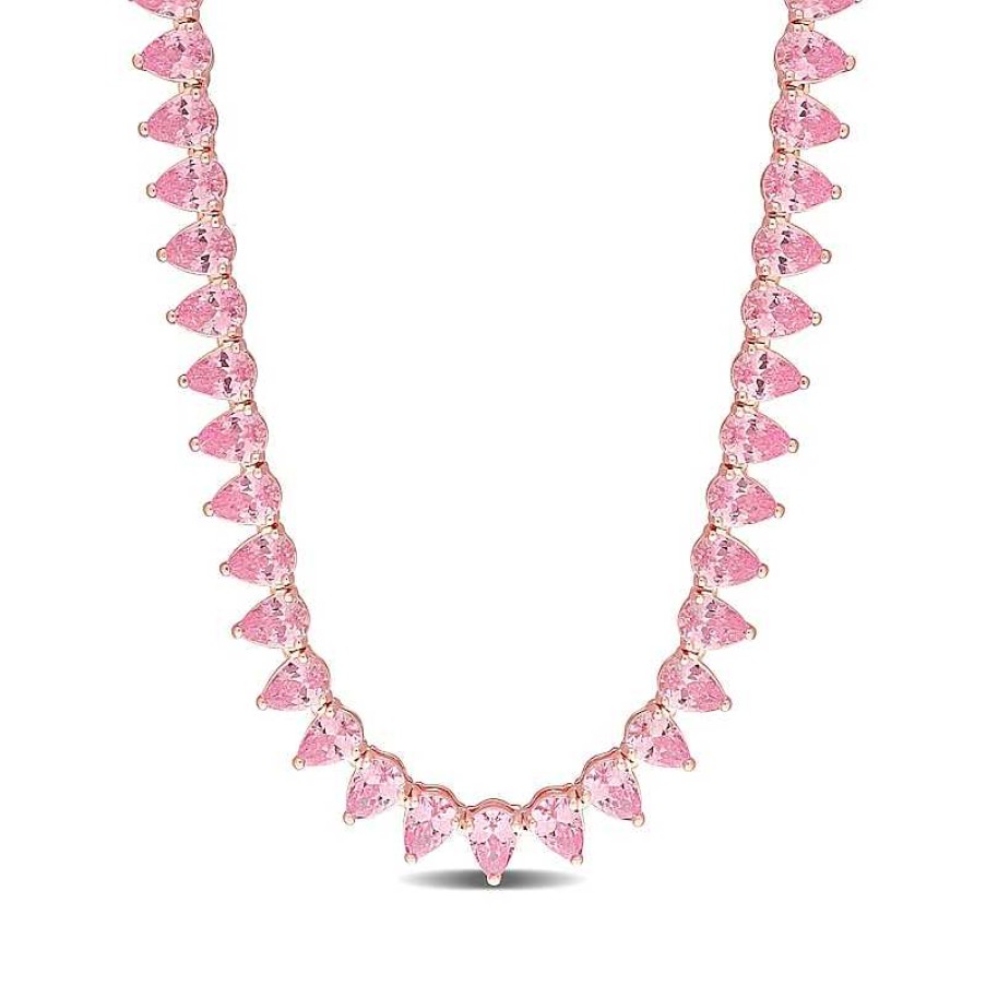 Zales Pear-Shaped Pink Lab-Created Sapphire Tennis Necklace In Sterling Silver With Rose Rhodium Necklaces