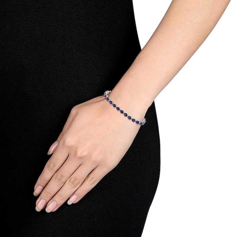 Zales Pear-Shaped Blue Lab-Created Sapphire Tennis Bracelet In Sterling Silver - 7.25" Bracelets