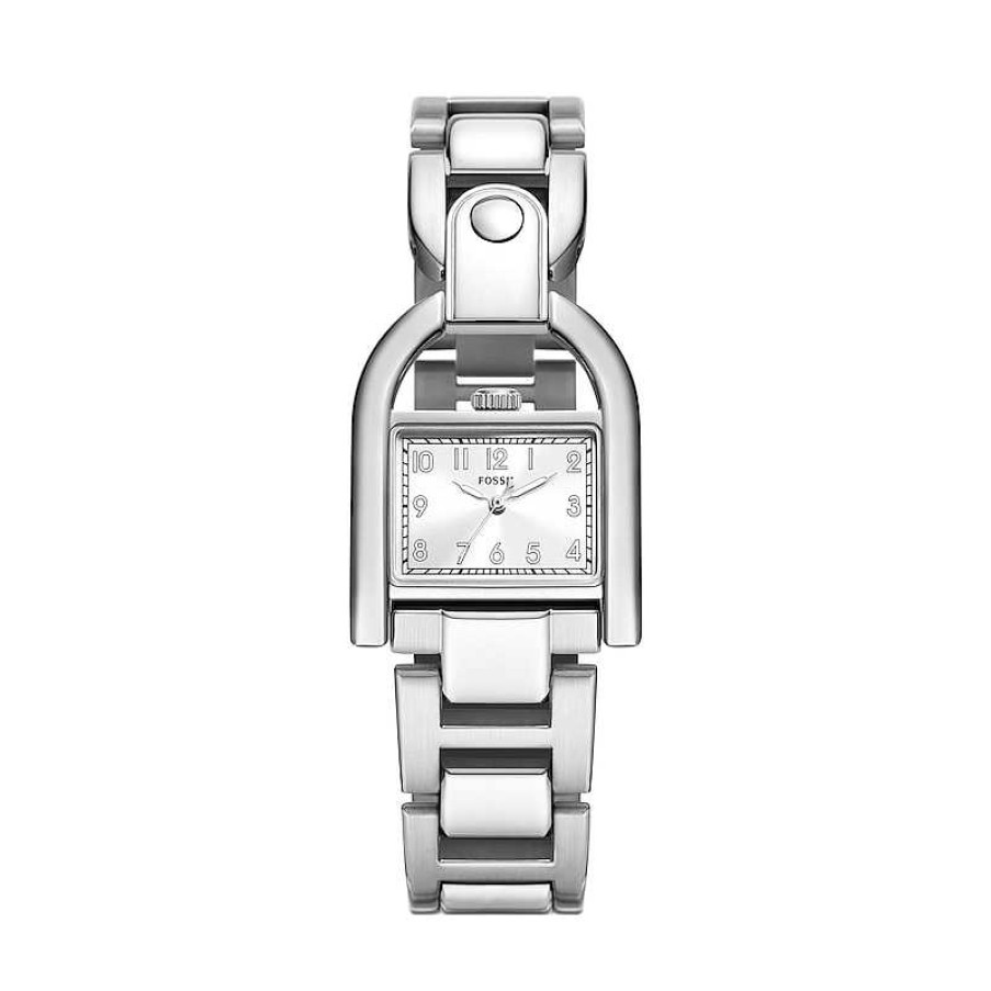 Fossil Ladies' Fossil Harwell D-Link Watch With Rectangular Silver Sunray Dial (Model: Es5326) Watches