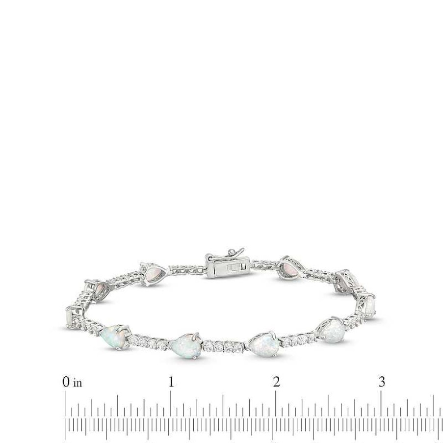 Zales Pear-Shaped Lab-Created Opal And White Lab-Created Sapphire Station Line Bracelet In Sterling Silver - 7.25" Bracelets